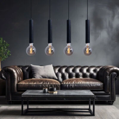 Hängelampe Hängeleuchte Pendellampe Holzlampe 4 Flammig schwarz nickel H 120cm - Bild 1 von 4
