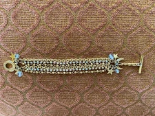 KIRKS FOLEY CRESENT/MOON/RHINESTONE 6 STRAND BRACELET--VINTAGE