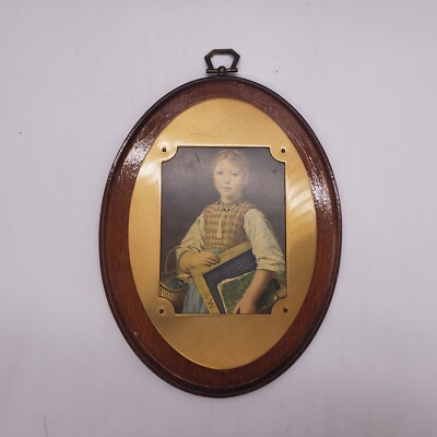Oval Wood Frame Brass Accent ~  Albert Anker School Girl Print 
