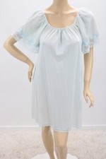 Vintage Miss Elaine Nightie Nightgown Medium Light Blue Nylon Lace Trim USA