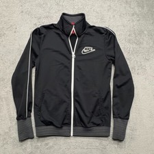 Vintage Nike Full Zip Track Jacket Women Medium Black Swoosh Ribbed Cuff Warm Up