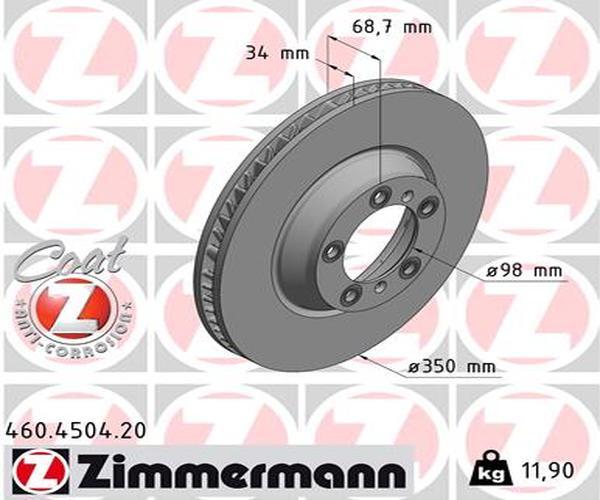 Zimmermann Bremsscheibe BelüFtet Vorne Links FüR Porsche Cayenne Panamera 9YA-image