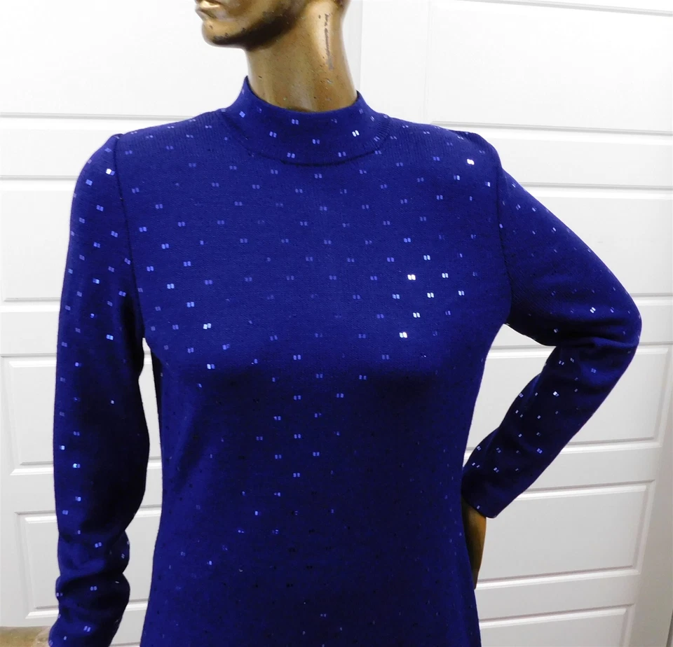 St John Evening Blue Santana Knit Paillette Long Sleeve Dress USA sz 12 - Image 2 of 4