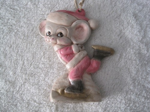 Vintage Christmas Ornament Skating Mouse Dressed In Pink - Picture 2 of 4