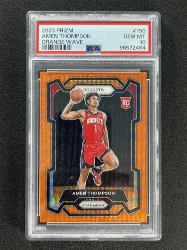 2023-24 Panini Prizm Amen Thompson #150 Orange Wave RC Rookie /60 PSA 10 GEM MT