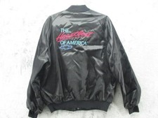 Vintage WestArk Bomber Jacket Mens XL Black Satin Heartbeat Of America Chevy USA
