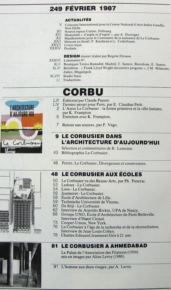 L'Architecture d'Aujourd'hui n°249 1987 Corbu Le Corbusier aux écoles Ahmedabad - Photo 3/4