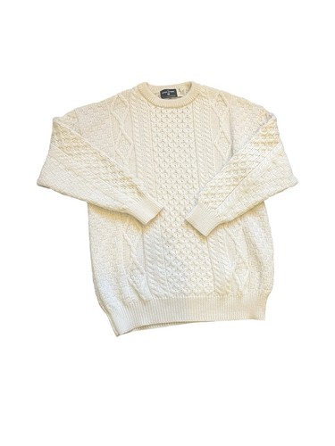 The Irish Store Mens XXL Cream Sweater Merino Wool Cable Knit Aran Ireland