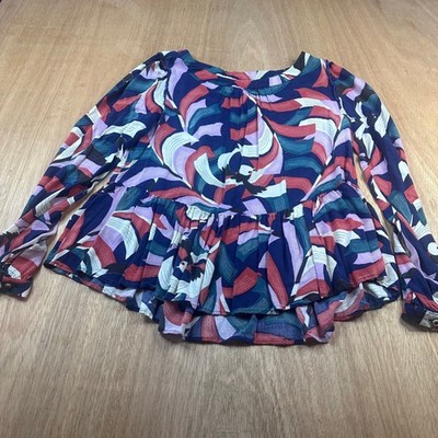 Maeve Anthropologie Peplum Blouse Abstract Bird Print Long Sleeve Size Medium
