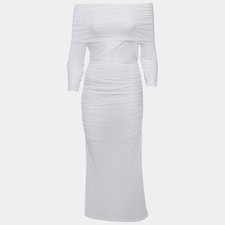 Dolce Gabbana x Kim White Tulle Ruched Off Shoulder Midi Dress M