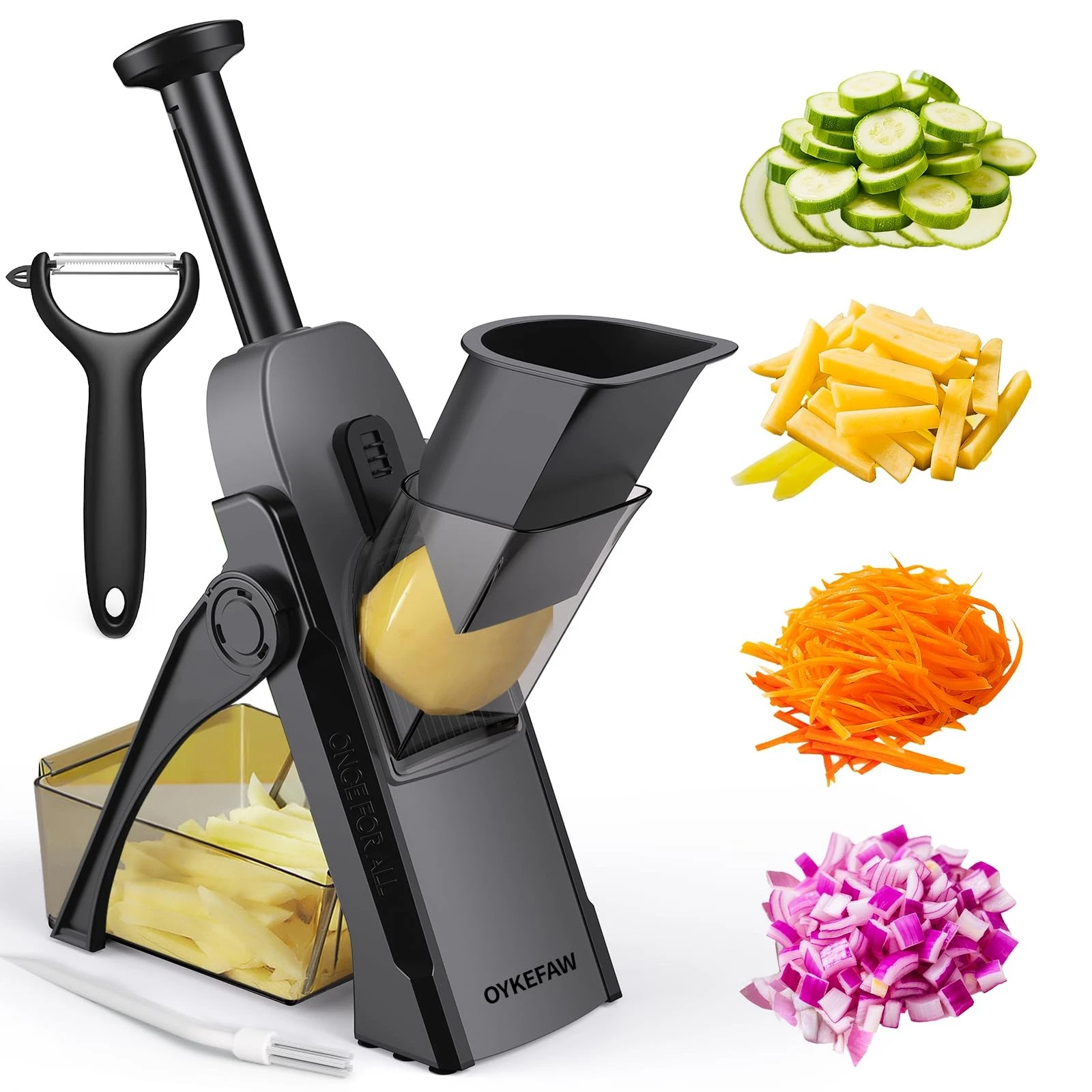Safe Mandoline Slicer for Kitchen, 5 in 1 Vegetable Chopper, French Fry Cutte...
