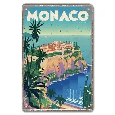 Monaco Rivera Tin Metal Signs Home Décor Scenic Artwork Man Cave Wall Art