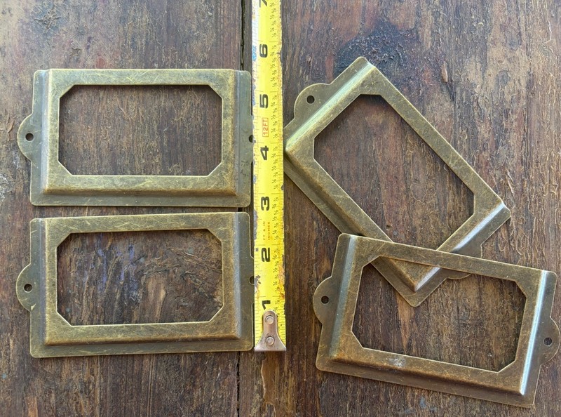 New Lot of 9 Antique Brass Finish Label Holders or Name Plates