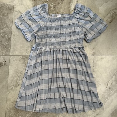 NWOT LuLaRoe 3XL Alina Nap Dress Bubble Sleeves Pockets Blue Stripe Plaid
