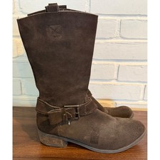 G.H. Bass Janice Brown Suede Leather Mid Calf Buckle Boots Womens 10M Classic