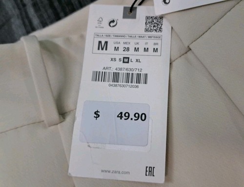 Zara High Waisted Dress Pants Medium Tapered Beige Professional Classic 28x27.5 - Picture 5 of 10