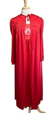 Vintage Custom Made Nightgown Robe Peignoir Set Silky Nylon Red Lace M 34" Bust
