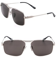 BALENCIAGA BB0418SK Logo TAG 0418 Pilot Silver Black Metal Sunglasses Unisex 002