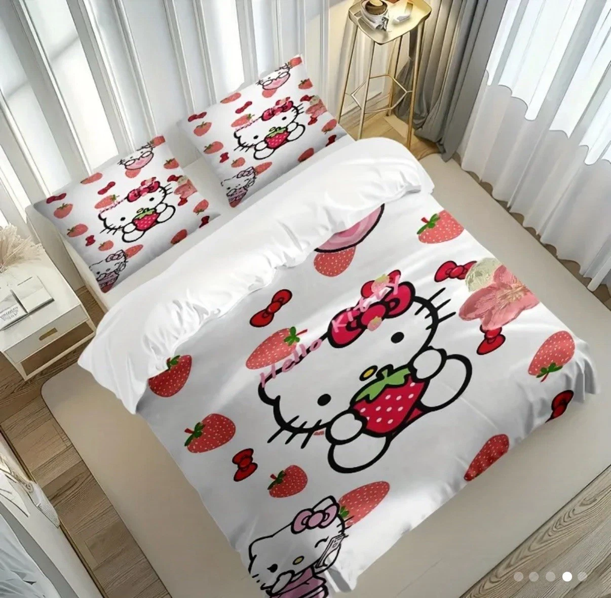 Hello Kitty Bedding Set Sanrio Kawaii Twin Duvet Cover Pillowcases