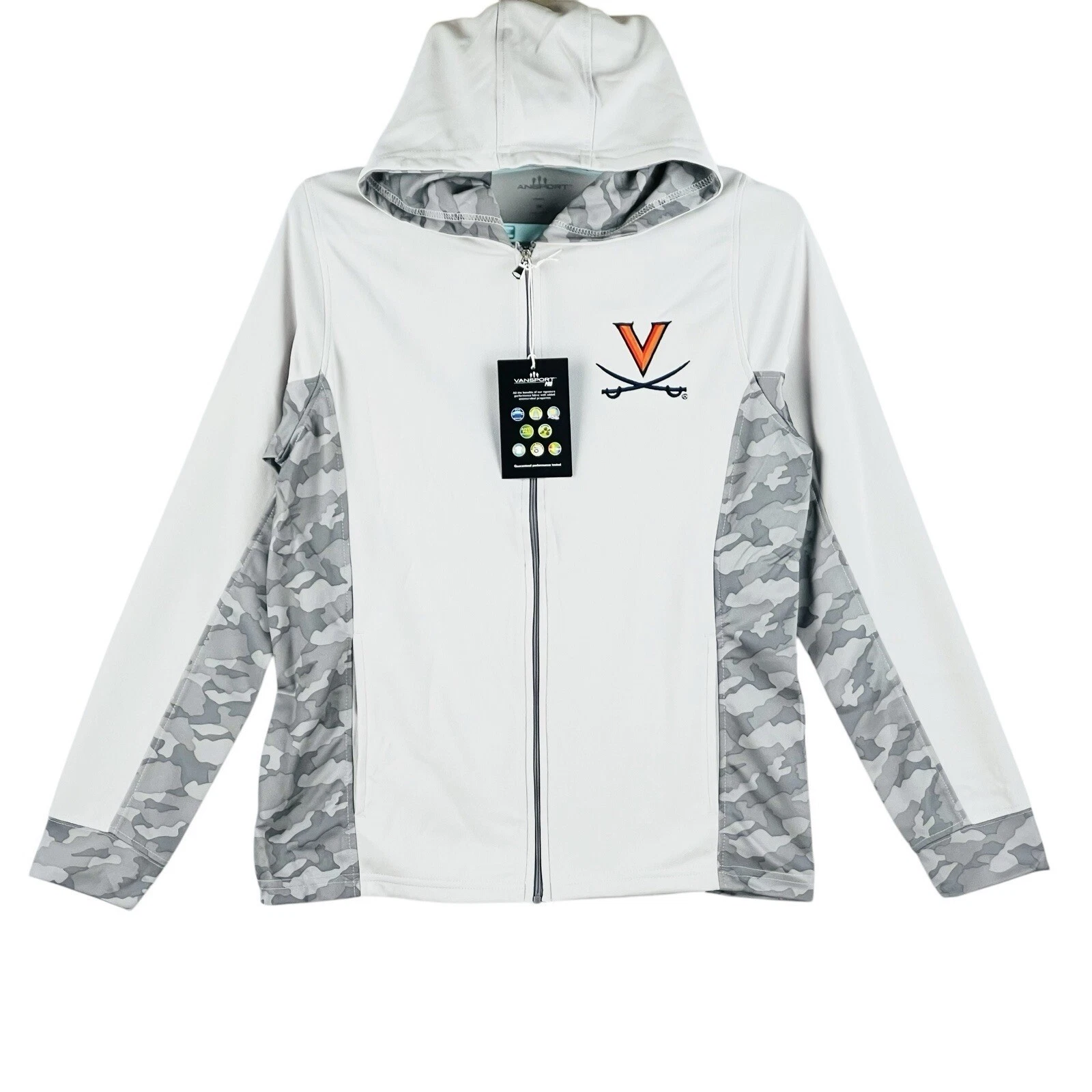 Vansport Pro Women's Lightweight Hoodie Sweatshirt Sz S/M Grey Camo Full Zip NWT