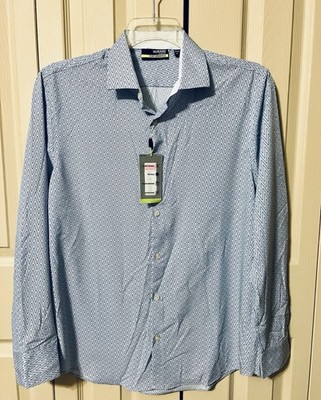 Murano Slim Fit Performance Shirt Mens Large Blue Chevron Stretch Button Up NWT
