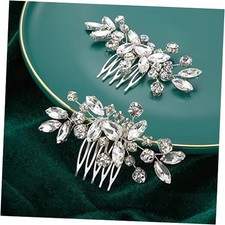 2 Pcs Bridal Wedding Hair Comb Rhinestone Silver Bridal Side Comb Crystal