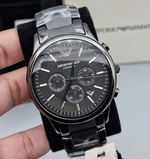 NEW EMPORIO ARMANI MENS WATCH AR1451 BLACK DIAL WITH CERAMIC BLACK STRAP GENUINE