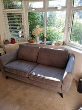 DFS Grey Fabric Sofa Set, 3 & 2 Seater, Rolled Arms Modern 185/ 165x95x75cm,