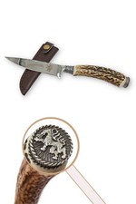 Hirschfänger Trachtenmesser Steiermark Hirschhorngriff Panther Gravur Zierkappe
