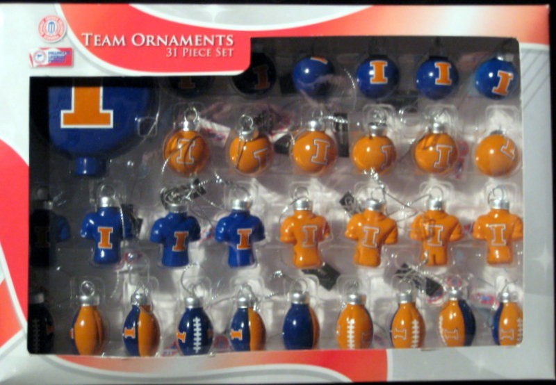 Illinois Illini 32pc Glass Ornaments  With Tree Topper Officially Licensed NCAA