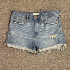 Madewell Shorts Size 31 High-Rise Denim Blue Distressed Raw Hem