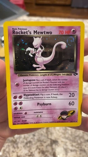 Pokemon Rocket's 🚀 Mewtwo 14/132 Gym Challenge Holo Rare LP SWIRL