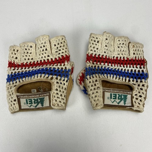 Vintage REI Cycling Gloves Mens M Crochet Leather Padded USA Colors 1980s/90s