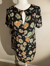 DR2 Black Floral Blouse S