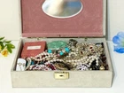 Bulk Jewelry Lot- 4 Pounds!! w/ Vintage Swedish Jewelry Box-Retro-Estate-Costume