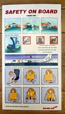 Golden Air - Safety Information Card - SAAB 340 - Sweden - Rare