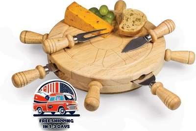 Tabla de quesos y charcutería, cuchillo y bandeja giratoria (Parawood) US NUEVO