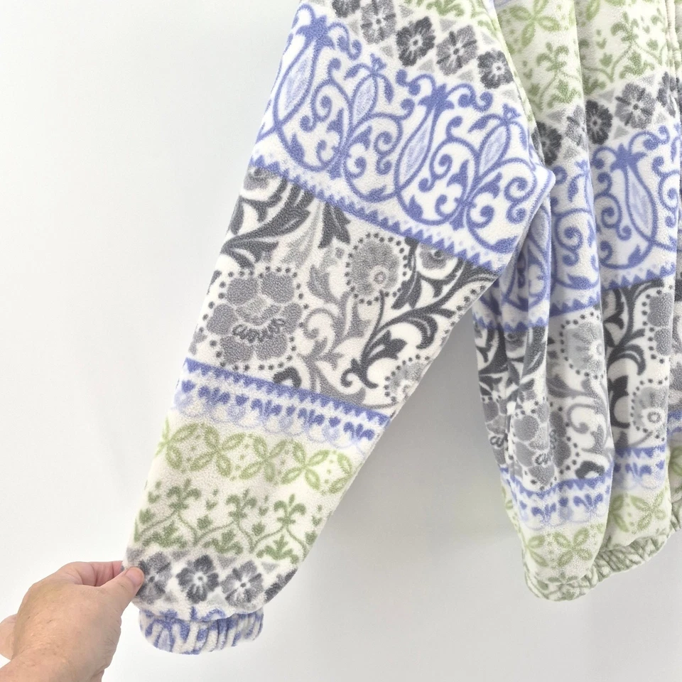 Alfred Dunner Floral Fleece Jacket Womens L Full Zip Gray Blue Green Cozy - Image 4 of 4