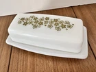 Vintage Spring Green Blossom/Crazy Daisy Pyrex Butter Dish and Cover/USA Flaw