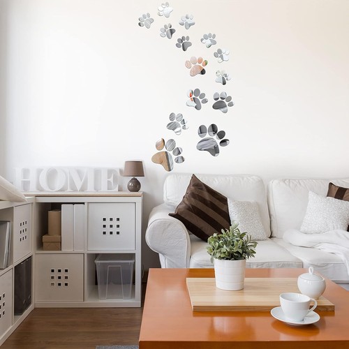 Tenare 14 Pieces Paw Mirror Decals Dog Footprints Stickers Acrylic Silver - Picture 4 of 7