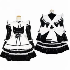 Gothic Lolita Girl Maid Lockable Black PVC Dress cosplay costumes Tailor-made