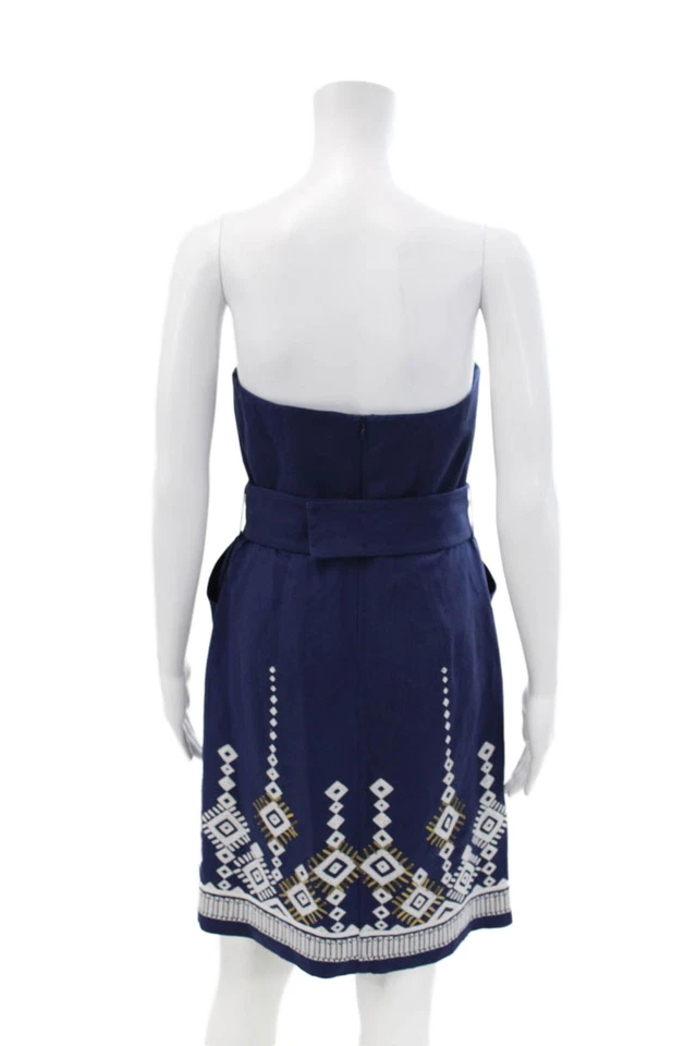 Vestido Vaina Shoshanna Mujer Seda Bordado Sin Tirantes Azul Marino Blanco Talla 4 Foto 3 de 4