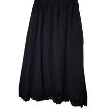 Vintage Jane Ashley Skirt Large Black Rayon Embroidered Floral Hem Whimsigoth