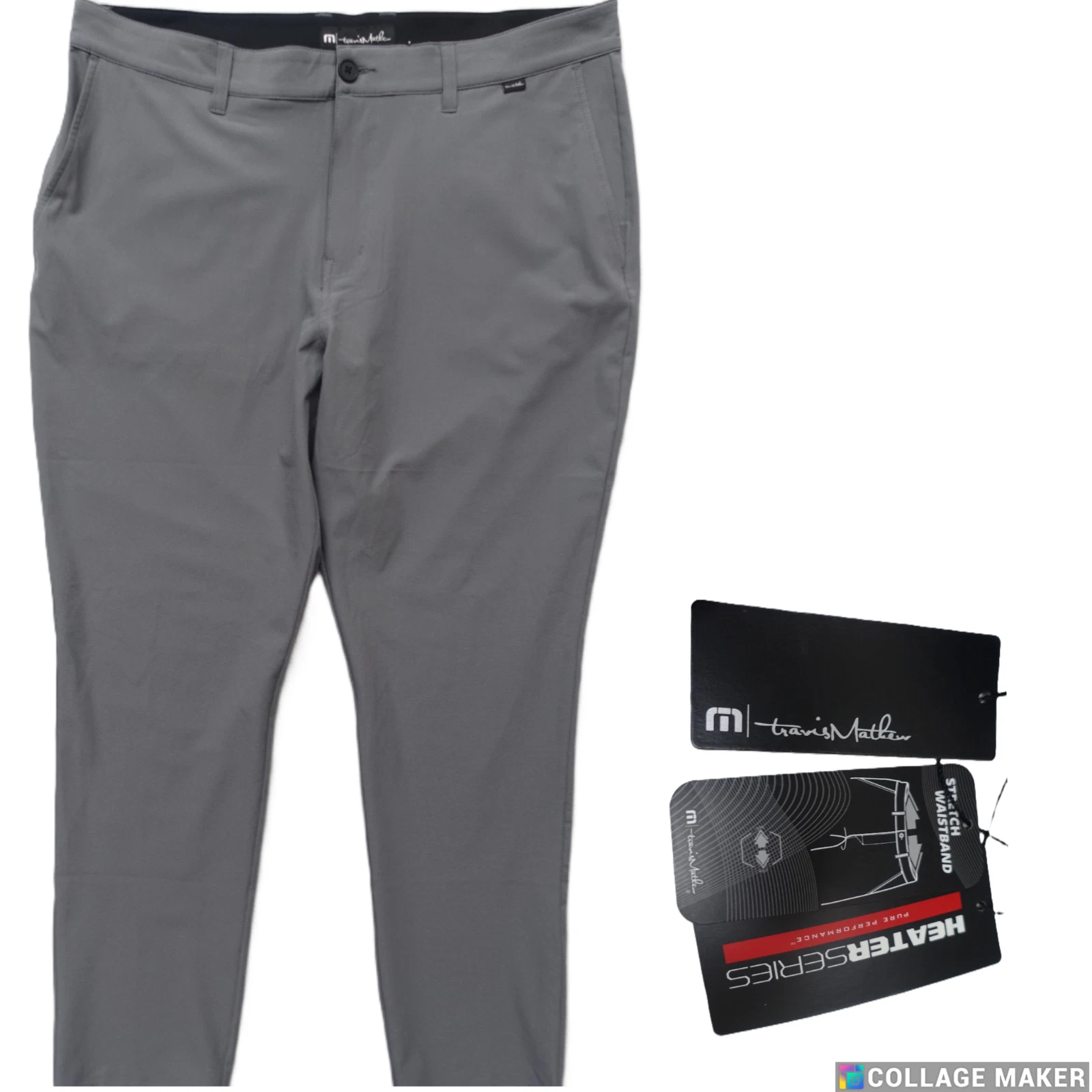 TRAVIS MATHEW~NWT!!~"RIGHT ON TIME" GRAY HEATER SERIES GOLF PANTS 38X33