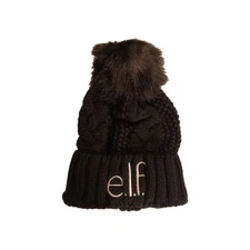 e.l.f. Cosmetics Knit Beanin Skully Black Pom Pom Hat