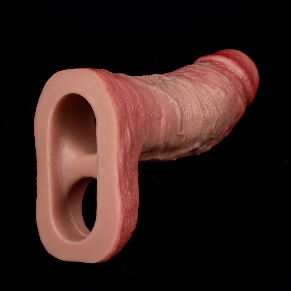 Open-ended Realistic Penis Sleeve With Inner Thread Silicone Enlarge Sheath Men