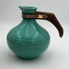 Bauer Pottery Los Angeles Teal Blue Green Pitcher Carafe Wood Handle VTG MCM