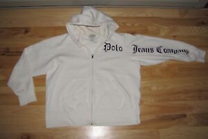 VTG 90S RALPH LAUREN MFG CO POLO JEANS DRY GOODS CREAM NAVY LOGO HOODIE L LARGE | eBay