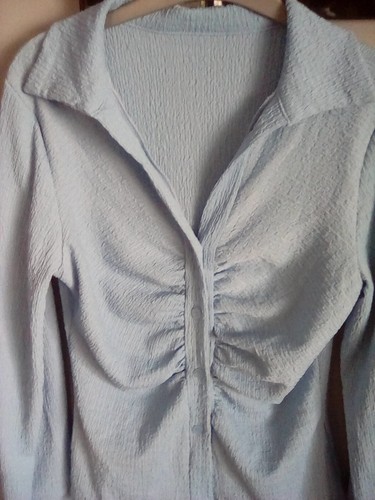 BNWT MY LOOK BLUE LONG SLEEVED COLLARED V NECKLINE BLOUSE SIZE UK 12 - Picture 2 of 4