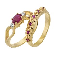 1.5ct Simulated Pink Ruby Bridal Set Band Engagement Ring Yellow Gold Plated